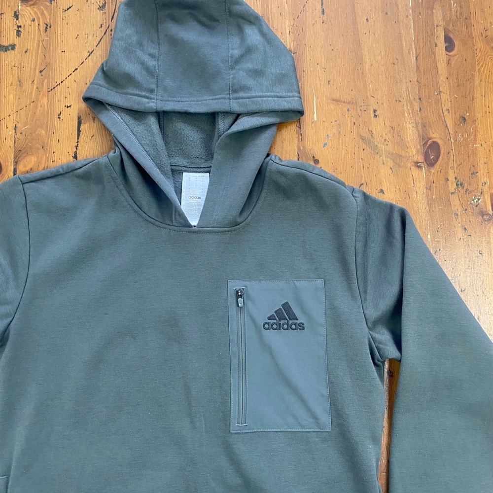 Adidas Mens S Gray Fleece‎ Pullover Hoodie Zipper Pocket Athletic Casual Sports